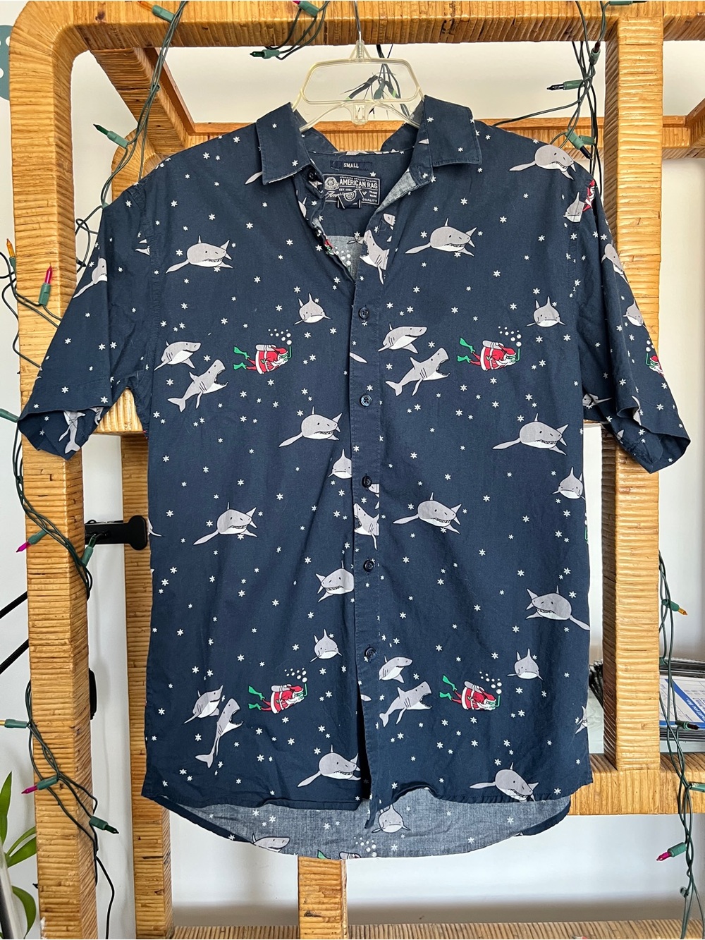 American Rag Christmas Shark & Scuba Santa Button Down